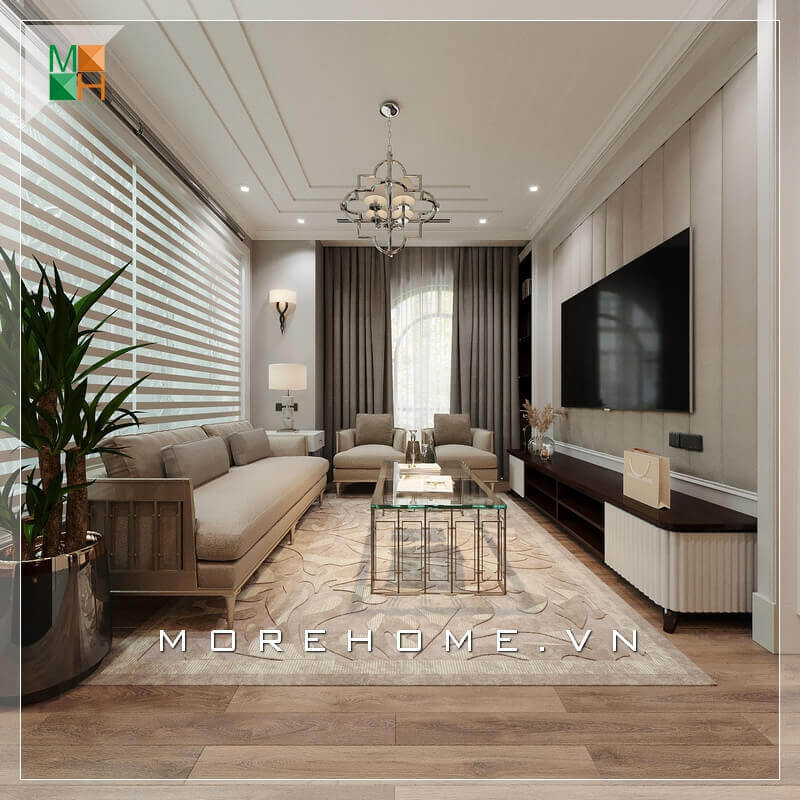 Mẫu kệ tivi gỗ ấn tượng kết hợp giữa sắc nâu trầm và trắng tinh khôi, hoàn hảo cho phòng khách chung cư, nhà phố Thiết kế khách chung cư
