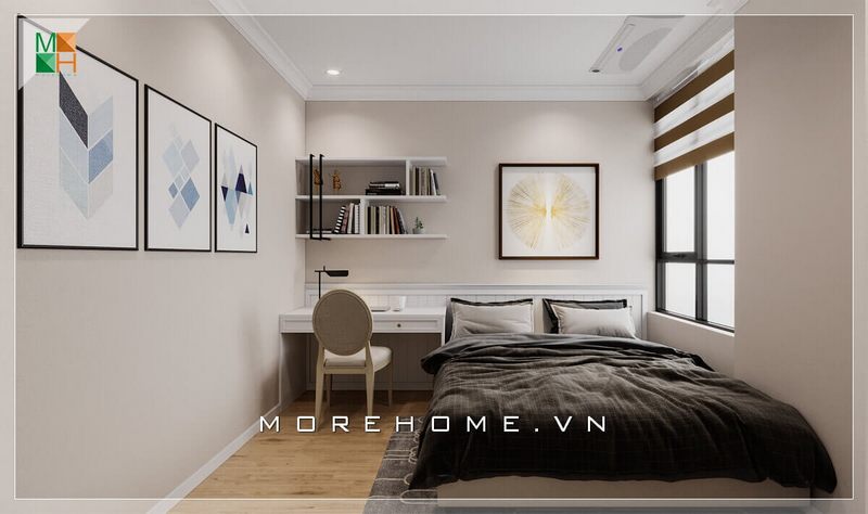 Mẫu giường ngủ ấn tượng và độc lạ với thiết kế đầu giường liền kề bàn học rất lạ mắt nhưng cũng đầy ấn tượng và hợp lý.