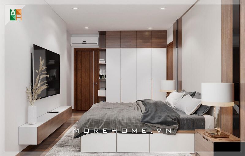 Ấn tượng mẫu giường ngủ hiện đại màu trắng là điểm nhấn ấn tượng cho căn phòng ngủ tiện nghi.