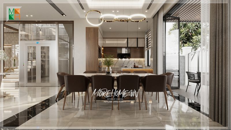 Sàn đá lát trong phòng bếp ăn sáng của gia đình làm cho không gian này trở nên đẹp và mang lại giá trị thẩm mỹ cao hơn.
